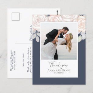 Wedding Photo Elegant Thank You Slate Blue Postcard