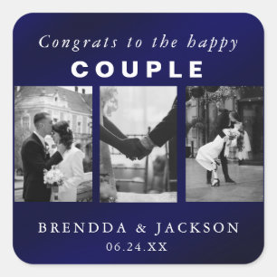 Wedding Photo & Elegant White Script Thank You  Square Sticker