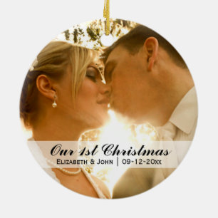 Wedding Photo First Christmas Ceramic Ornament