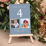 Wedding Photo Fun Dusty Blue Table Number<br><div class="desc">Have some fun with your wedding reception decor with these dusty blue table number cards where each table number corresponds to photos of the bride and groom at the same age. For example, for Table 4, personalise the table number with "4" and add photos of the bride and groom when...</div>