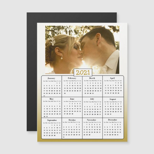 Wedding Photo Gold 2021 Favour Gifts Magnetic Invitation (Front/Back)