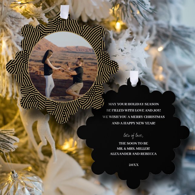 Wedding Photo Gold Black Christmas Paper Tree Decoration Card (Creator Uploaded)