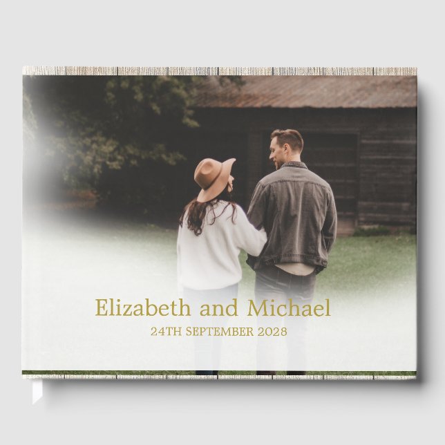 Wedding Photo Gold Elegant Wedding Guest Book (Front)