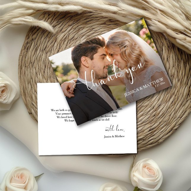 Wedding Photo Gradient Calligraphy Script Thank You Card (Creator Uploaded)