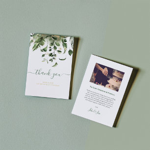 Wedding photo, green garden wedding thank you card