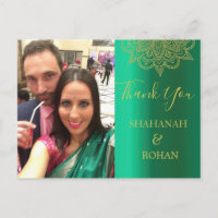 Wedding Photo Green Gold Indian Style Thank You