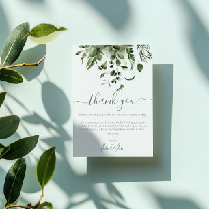 Wedding photo, green house plant leaves wedding thank you card
