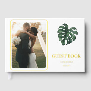 Wedding Photo Green Leaf Monstera Wedding Guest Book