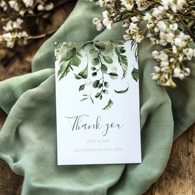 Wedding photo, green leaves garden wedding thank you card (Wedding photo, green leaves wedding thank you card.)