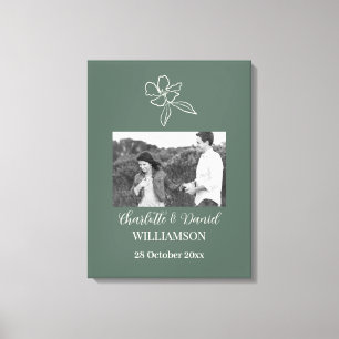 Wedding Photo Green Minimal Floral Personalise Canvas Print