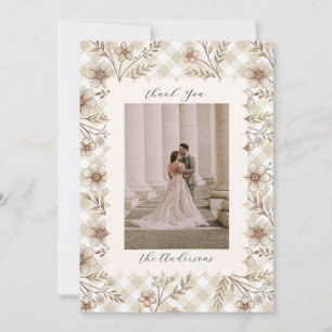 Wedding Photo Guest Appreciation Gingham Floral Thank You Card