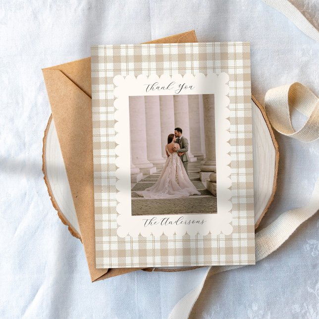 Wedding Photo Guest Appreciation Gingham Thank You Card (Creator Uploaded)