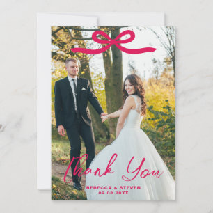 Wedding Photo Guest Appreciation Pink Bow Thank You Card