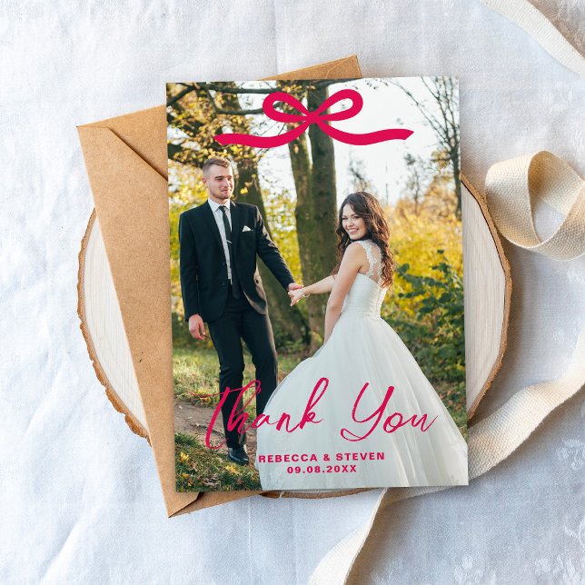 Wedding Photo Guest Appreciation Pink Bow Thank You Card (Creator Uploaded)