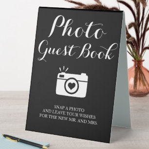 Wedding Photo Guest Book Black Pedestal Sign