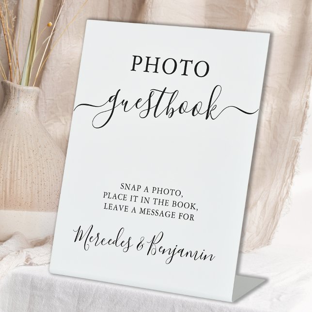 Wedding Photo Guest Book Modern Calligraphy Pedestal Sign (Creator Uploaded)