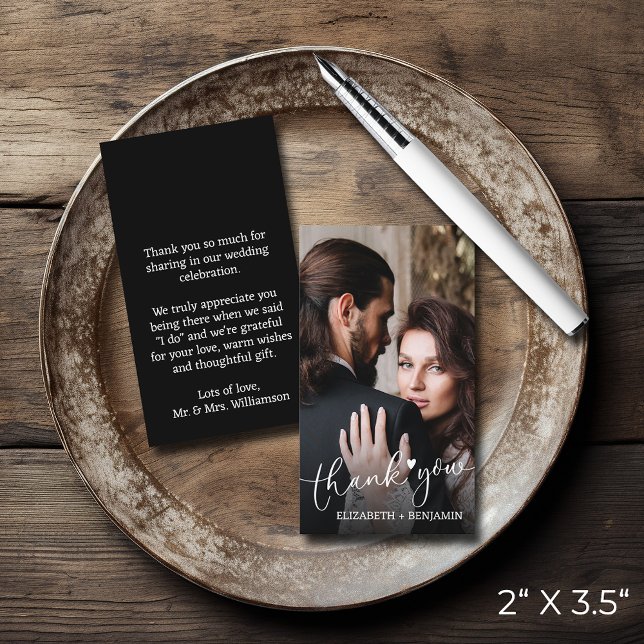 Wedding Photo Hand-Lettered Budget Thank You Card (SMALL 2" x 3.5" wedding photo thank you note cards (use larger envelope to mail in USA))
