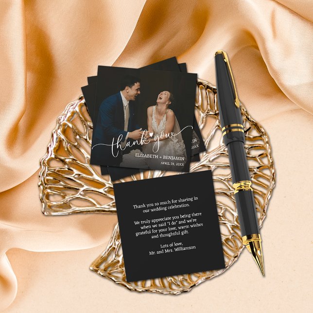 Wedding Photo Hand-Lettered Budget Thank You Card (Small 2.5" x 2.5" thank you cards (too small to mail in the USA, larger sizes in our collection.))