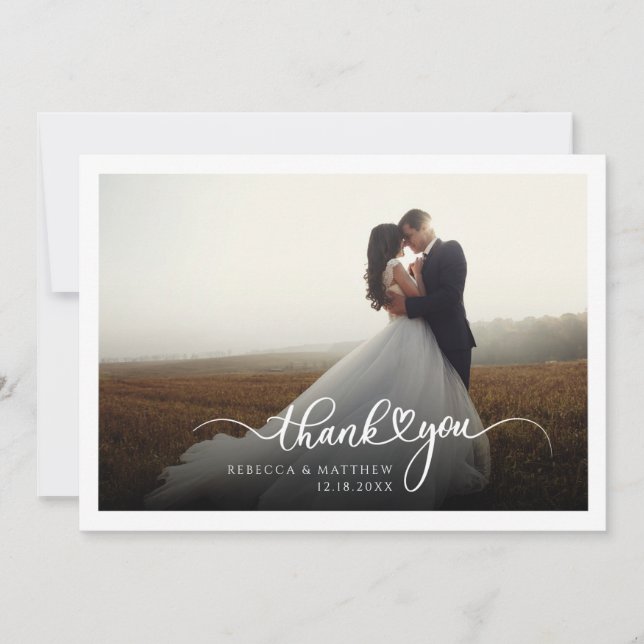 Wedding Photo Hand-Lettered Script Thank You Card (Front)