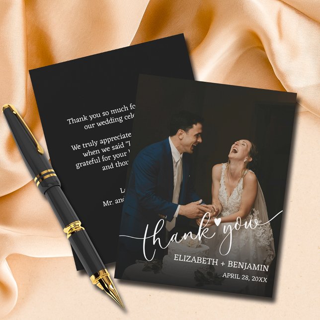 Wedding Photo Hand-Lettered Thank You Card (4.25" x 5.5" flat thank you notes, your photo on the front and message on the back.)