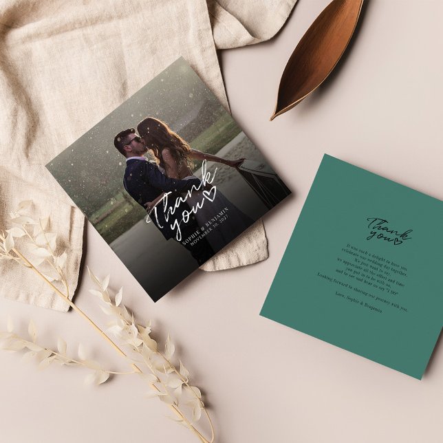 Wedding Photo Hand Lettered Thank You Card (Wedding Day Photo Thank You Mini Card)