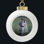 Wedding Photo Hand-Lettered Thank You Ceramic Ball Christmas Ornament<br><div class="desc">A great and thoughtful way to thank your friends,  family,  and coworkers who were at your wedding featuring hand lettered "thank you" and a love heart.</div>