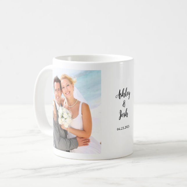Wedding Photo Handwritten Script Coffee Mug (Front Left)
