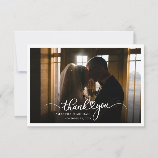 Wedding Photo Handwritten Script Thank You Card (Front)