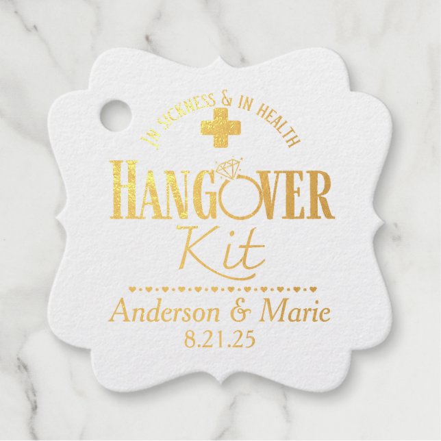 Wedding Photo Hangover Kit  Favour Tags (Front)