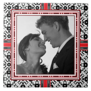 Wedding Photo in Christmas Ornamental Frame Ceramic Tile
