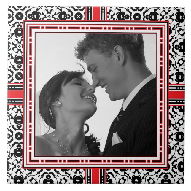 Wedding Photo in Christmas Ornamental Frame Ceramic Tile (Front)