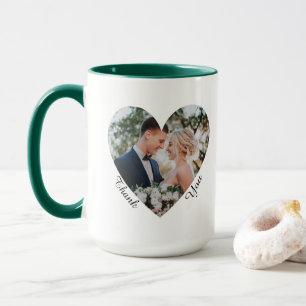 Wedding Photo Inside Heart Thank You Favours Green Mug