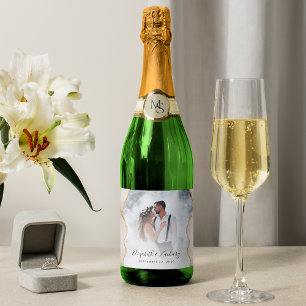Wedding Photo Ivory Gold Agate Sparkling Wine Label
