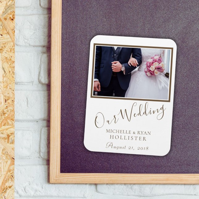 Wedding Photo Keepsake Elegant Script Magnet (Creator Uploaded)