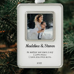 Wedding Photo Keepsake | Newlyweds Silver Plated Framed Ornament<br><div class="desc">Wedding Photo Keepsake with Custom Message Christmas Ornament</div>