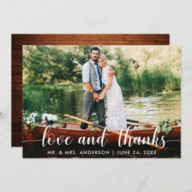 Wedding Photo Love and Thanks Card Wood (Front/Back)