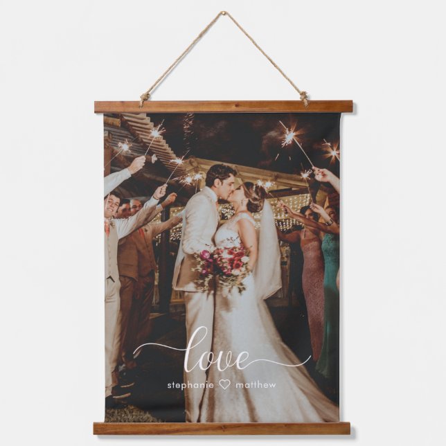 Wedding Photo Love Script Hanging Tapestry (Front)