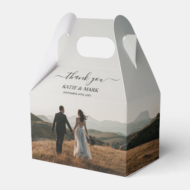 Wedding Photo Memory Love Script Thank You  Favour Box (Front Side)