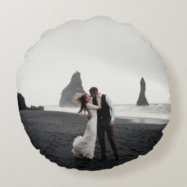 Wedding Photo Memory Newly Weds Keepsake Round Cushion (Back)