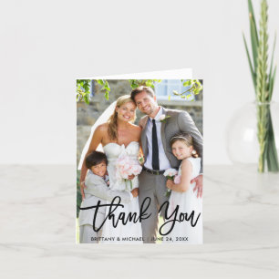 Wedding Photo Modern Brush Script Thank You Note Card