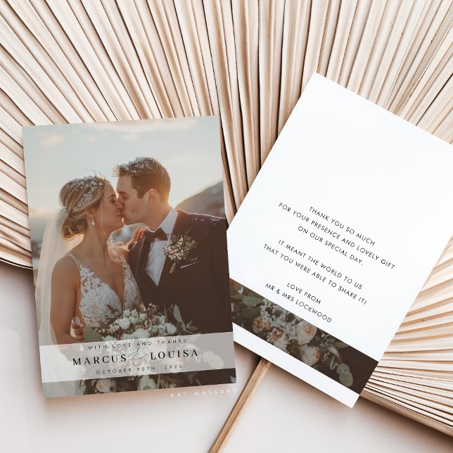 WEDDING PHOTO modern elegant chic ampersand white Thank You Card (Creator Uploaded)