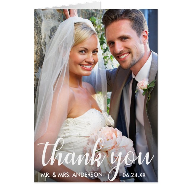 Wedding Photo | Modern Script Thanks Note Card (Front)