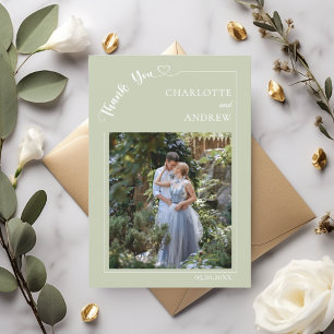 Wedding photo modern simple sage green thank you card