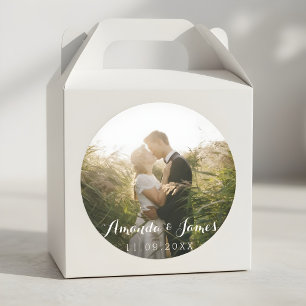 Wedding Photo Modern Whimsical Script Classic Round Sticker
