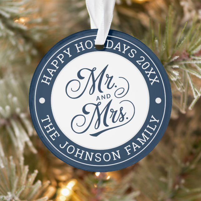 Wedding Photo Mr. & Mrs. Elegant Script Newlyweds Ornament (Tree)
