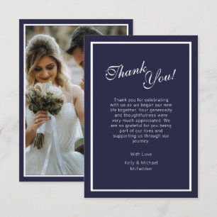 Wedding Photo, Navy White, Elegant Style Thank You Card