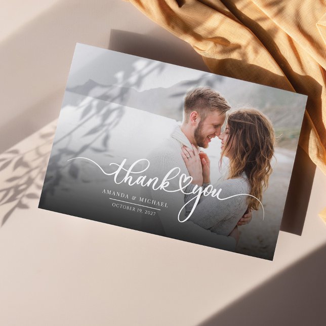 Wedding Photo Newlyweds Modern Thank You Card (Wedding Thank You Couples Photo Card on Zazzle at Milestone Hub)