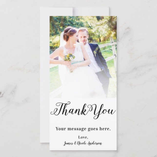Wedding Photo Picture Black Modern Type Thank You (Front)