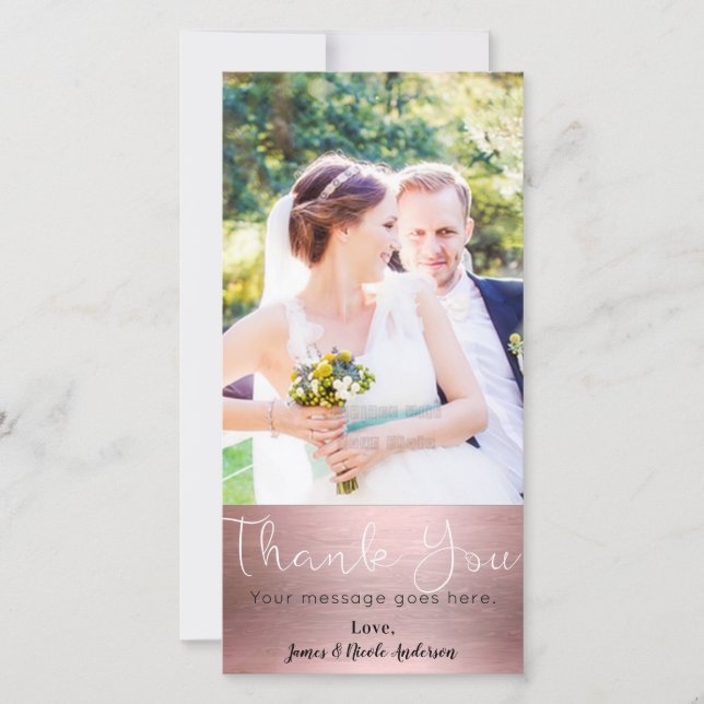 Wedding Photo Picture Rose Gold Shine Thank You Card (Front)