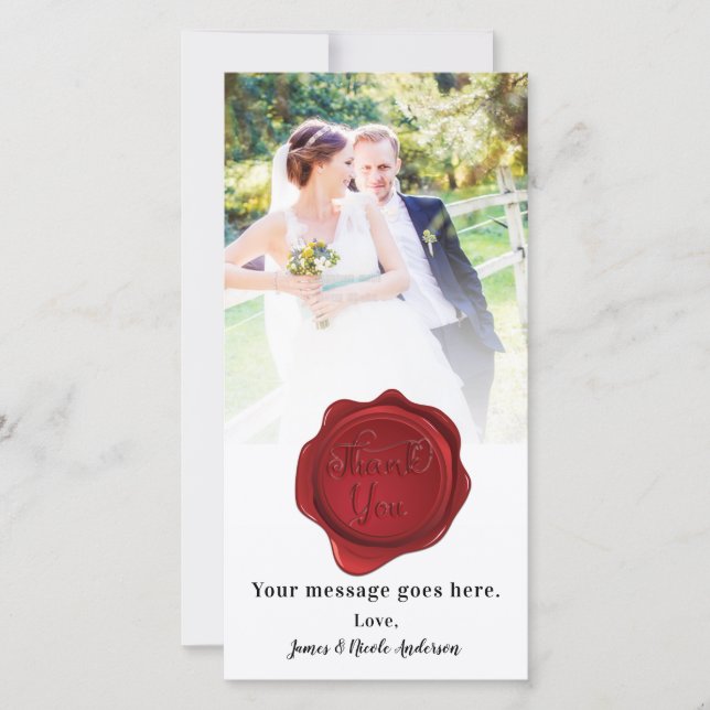 Wedding Photo Picture Thank You Red Wax Seal Card (Front)